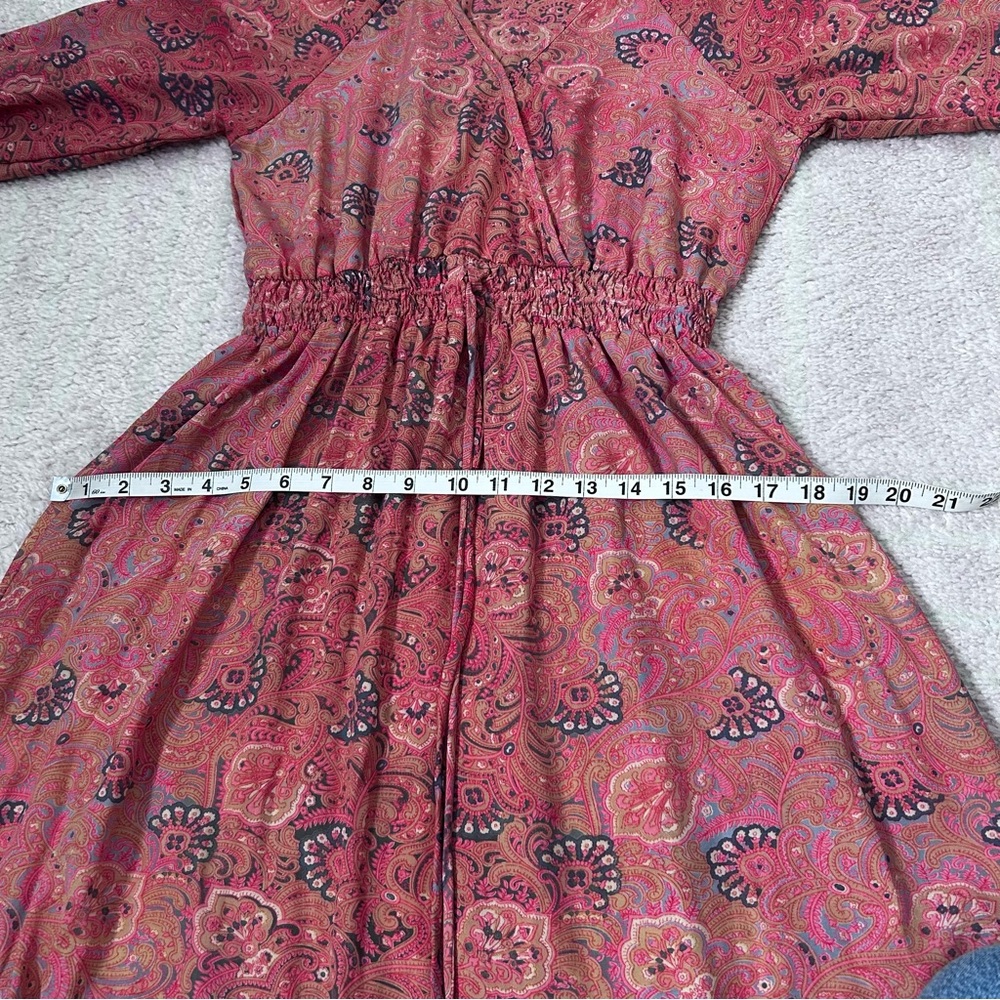 Boemo Long Sleeve Coral Blue Paisley Tiered Maxi Dress Size Small Bohemian - Picture 8 of 12